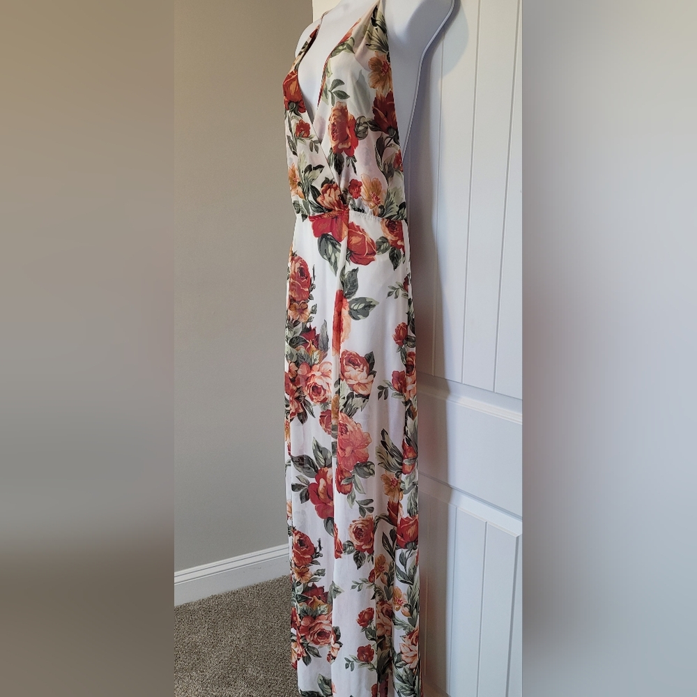 Floral Maxi Dress - White and Red